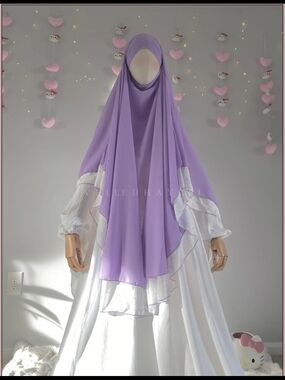 Lavender Two-Tone Layered Hello Kitty Khimar From Veiled Hayati